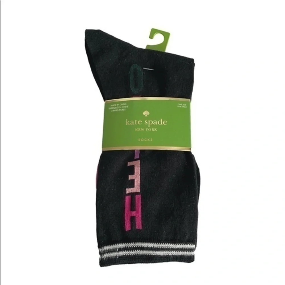 Kate Spade HELLO Crew Socks 3 Pack Striped Pink Black NWT Gift Set